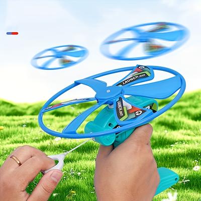 Rotating Flying Saucer Toy Set, Novel String Flying Toy, One Launcher Plus Two Flying Saucers, Suitable for Parent-child Interaction and Outdoor Games