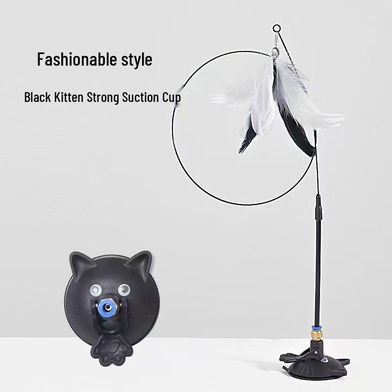 Cat Teaser Wand with Detachable Feather & Bell, Strong Suction Cup for Self-Play