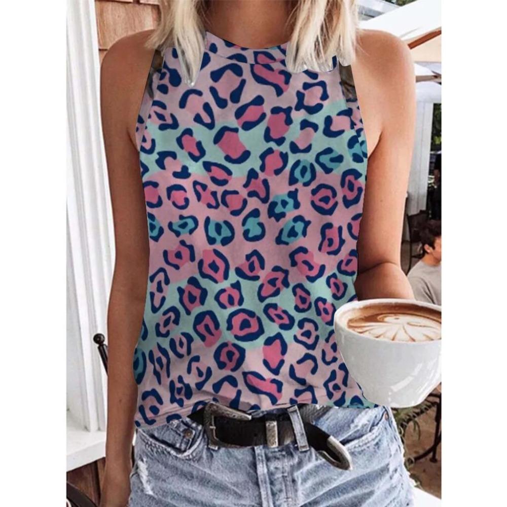 Summer Sequin Leopard 3D Print Tank Tops Women Fashion Streetwear Oversized O-Neck Vest Off Shoulder Sleeveless Woman Camisole