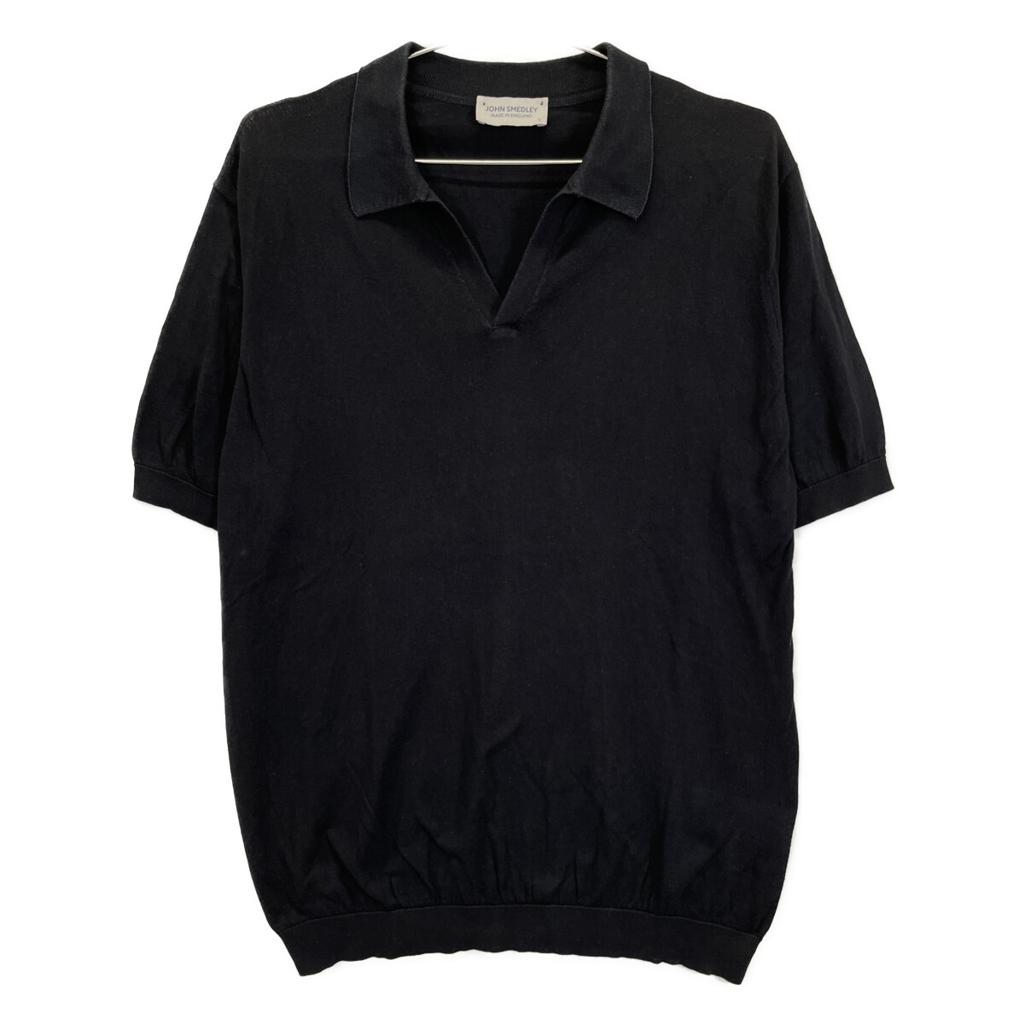 JOHN SMEDLEY SYRES Black Cotton High-Gauge Knit Skipper Shirt tops L blackUsed