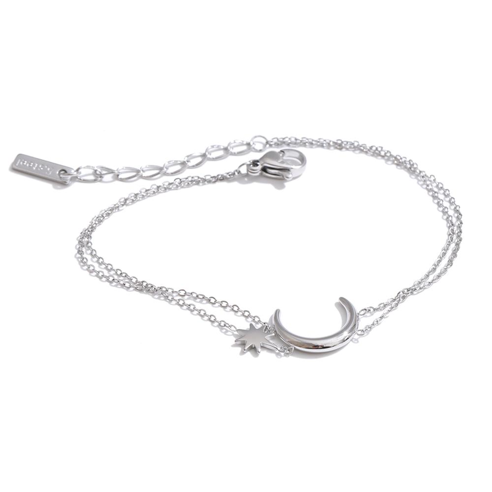 

Yhpup Stainless Steel Double-Layer Chain Sun Moon Bracelet Bangle for Women Summer Waterproof Fashion Wrist Jewelry Wholesale