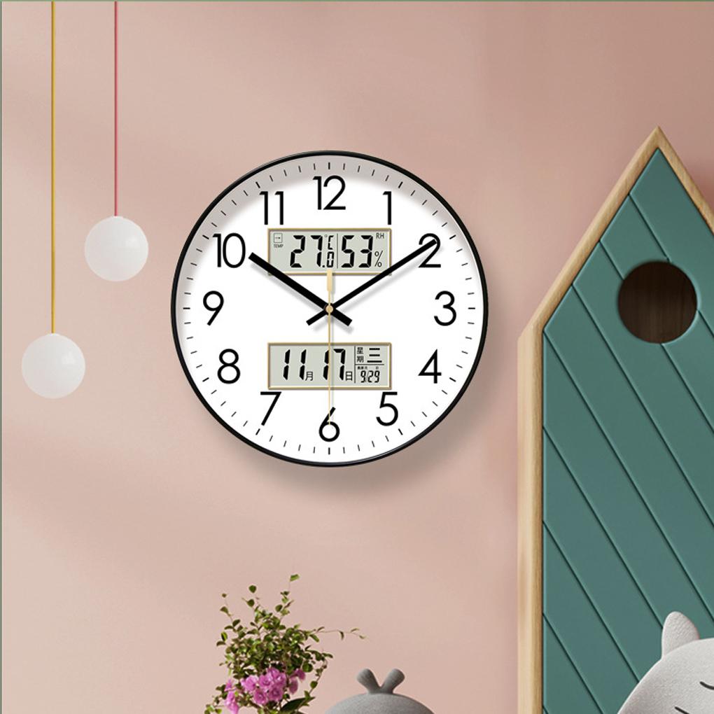 Durable Plastic Frame Wall Clock Energy-saving With Temperature And Humidity Display Clocks Wall