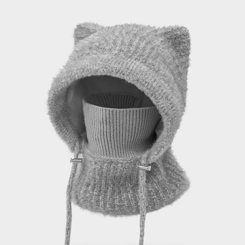 Warm Knitted Winter Hat With Ear Flaps Neck Cover Windproof Fleece-Lined Beanie Cold Weather Cycling