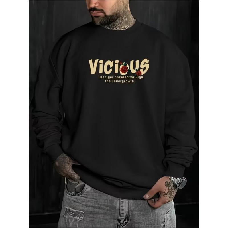 Men's Fashion Crew Neck Sweatshirt, Trendy Top, New Hip-Hop Cartoon Print Streetwear Crew Neck Casual Sweatshirt, Simple and Elegant