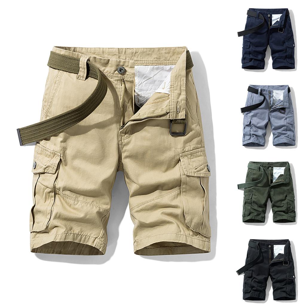 Men's Fashion Color Pocket Pants Cotton Cargo Shorts Overalls Shorts