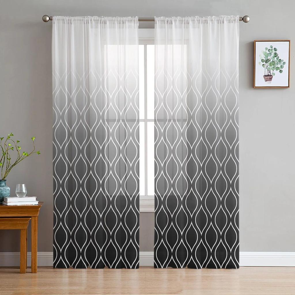 Marokko Tekstur Marineblå Voile Skjære Gardiner For Stuevindu Chiffon Tyllgardin Kjøkken Soverom Draperier Hjemmeinnredning