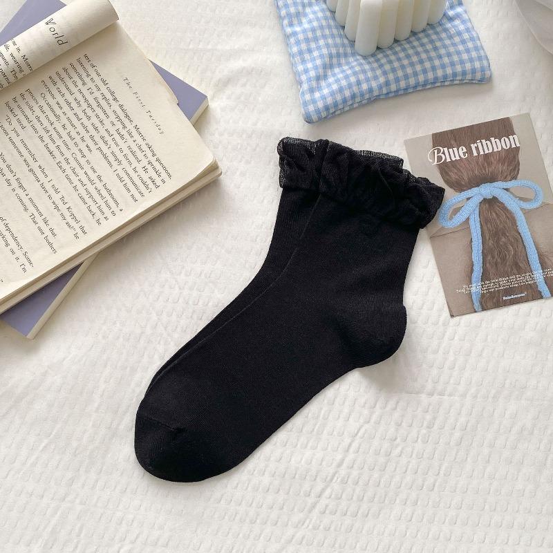 Silk Stockings for Children in Summer Style, Thin and Breathable Mid-calf Length, Mesh with Bubble-shaped Lace Trim.