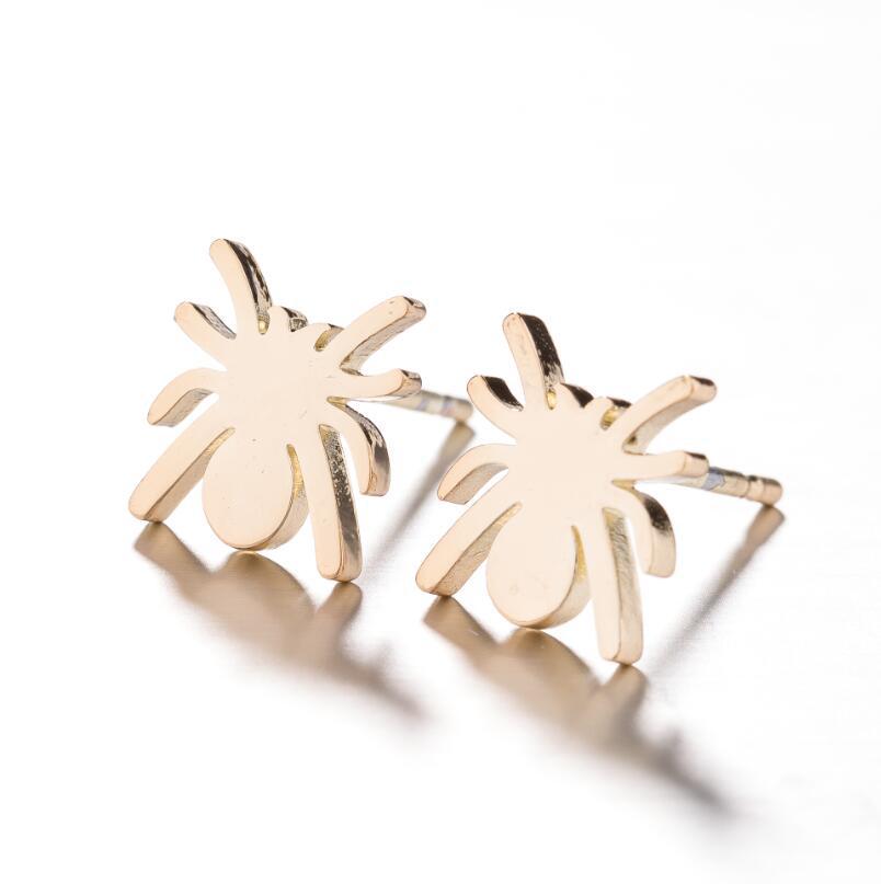 18K Gold-Plated Stainless Steel Spider Stud Earrings - Halloween Insect Design