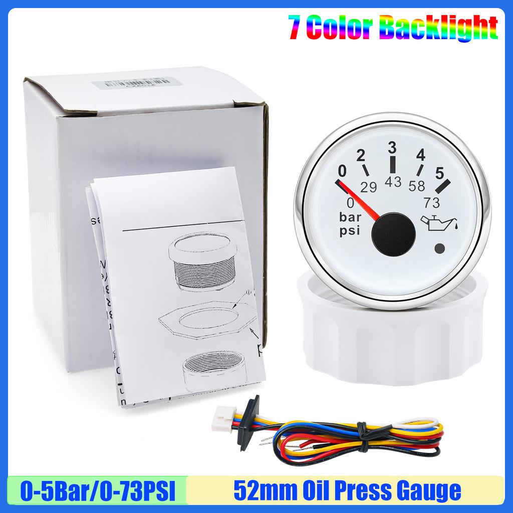 MAIMEIMI 7 Color LED 0-190ohm 52MM Fuel Water Level Gauge Water Temp Oil Pressure Meter Oil Temp Voltmeter with Alarm Optional