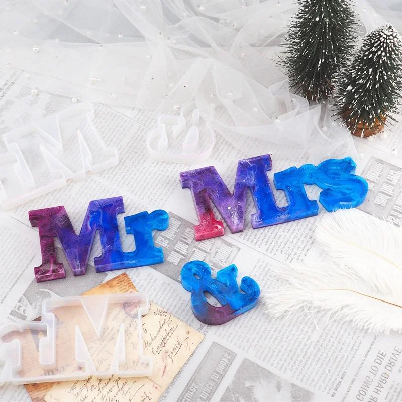 DIY Resin Letter Ornaments English Word Combination Mr & Mrs.Silicone Mirror Large Glue Mold