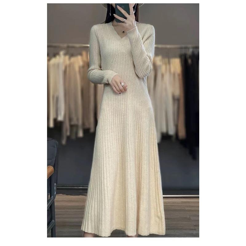 

Autumn and winter new slim and thin with coat knitted dress women s fashion medium and long knee sweater skirt one size fits all