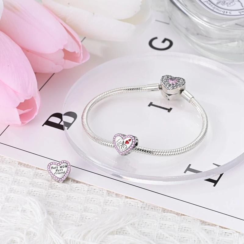 Mother'S Day Heart-Shaped Charms Copper Plated Original Beads Fit Originalbracelet Jewelry Gifts For Women