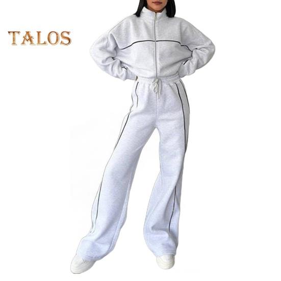 2 Teile/satz Damen Mantel Hosenanzug Halbhoher Kragen Reißverschluss Langarm Oberteil Elastische Taille Weite Beintaschen Hose Winter Alltagskleidung Trainingsanzug