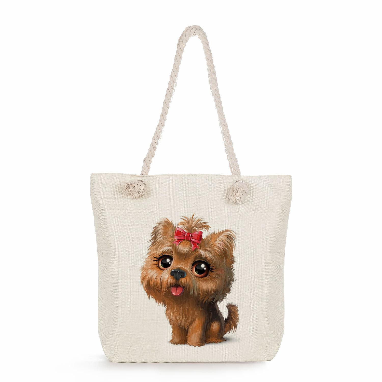 Dog print thick rope single-shoulder beach bag 7308