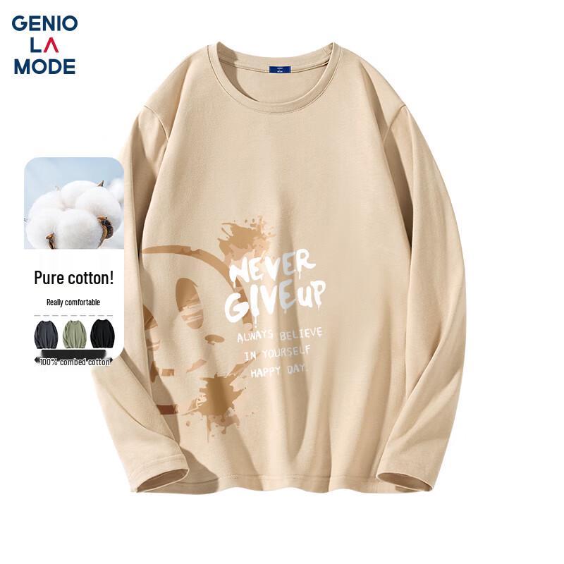 GENIOLAMODE Men s Loose-Fit Smiley Print Long-Sleeve T-Shirt L