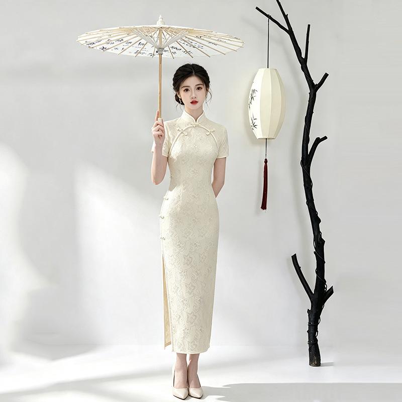 Lace national style new Chinese style Suzhou daily long cheongsam improved young 1011 new women's high-end catwalk