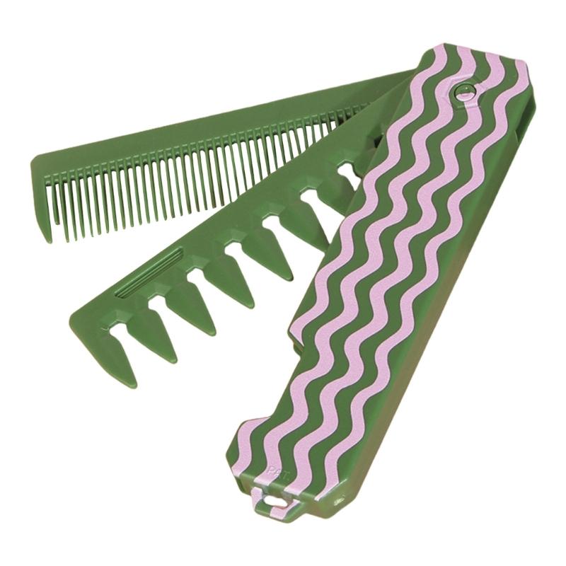 

Fine and Wide Tooth Comb Hair Picking Comb 3 in 1 Folding Comb Travel Pocket Comb for Everyday Grooming & Combing Hair зелёный