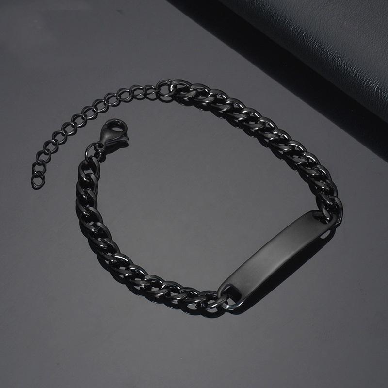 Hip Hop DIY Engraved Men Cuban Chain Bend Card Stainless Steel Bracelet