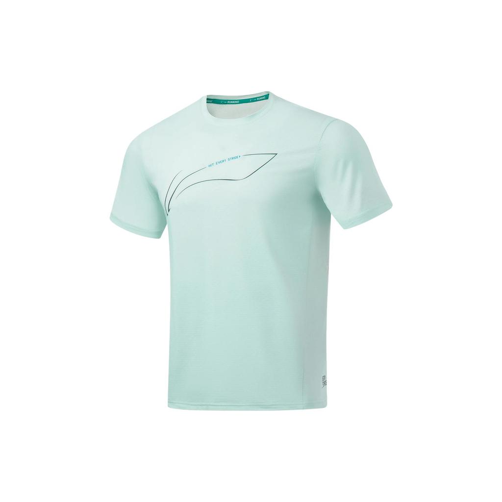 Li Ning Running Collection T Shirts Men's Light Blue Bowl Crew Neck Moderate Straight Fit ATST073-6