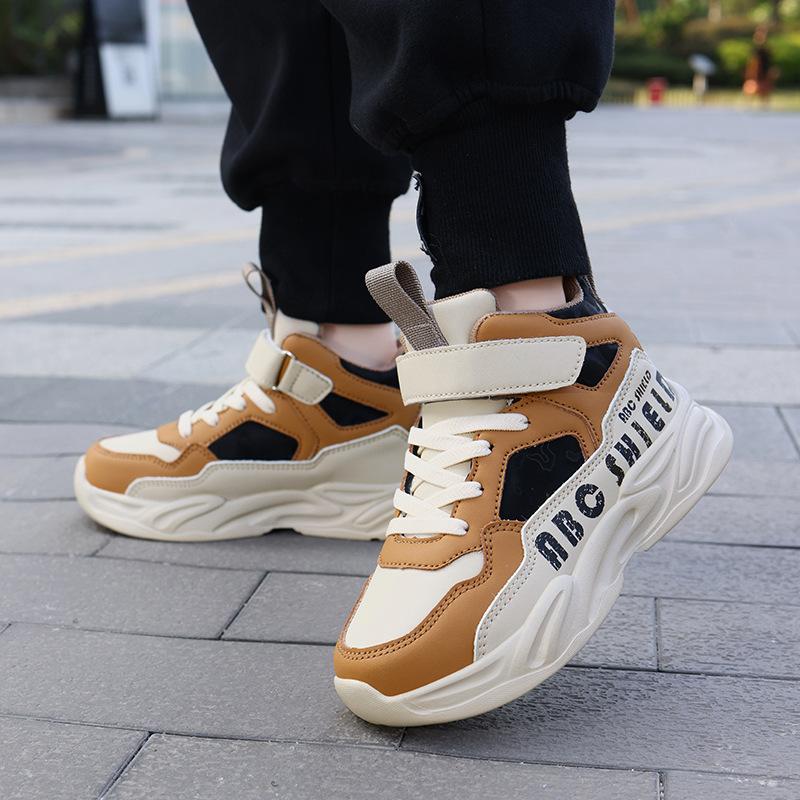 Children's autumn and winter school high-top sports shoes 2025 boys' velvet thermal shoes medium and older children's girls' outdoor sports shoes