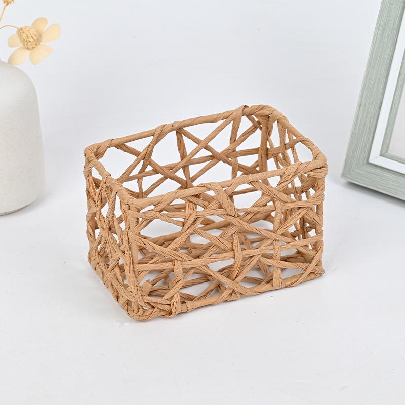 Nordic Weave Hollow Storage Basket - Tissue, Snack & Sundries Organizer for Living Room Coffee Table