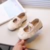 New Sweet Girl Leather Shoe Lace Pleated Children's Flats Elegant Versatile Kids Causal Princess Wedding Party Shoes Soft Bottom