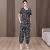 Mother's Summer Two-piece Cotton Silk Pajama Set - Short Sleeve for Women, Wear Indoors or Outside