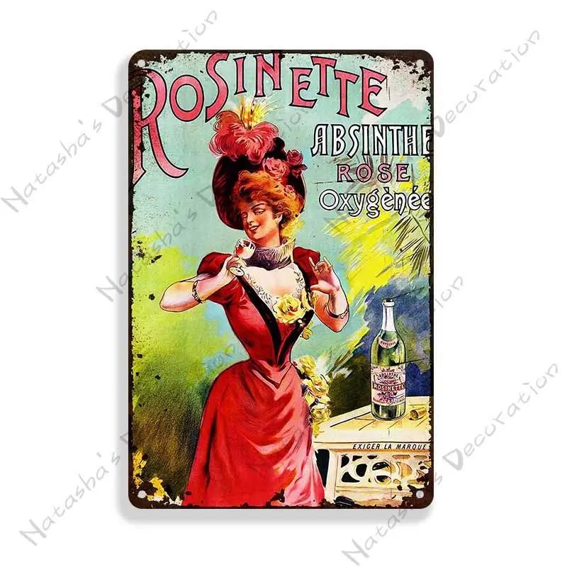 Absinthe Vintage Poster Beer Metal Sign Decorative Wall Plate Retro Metal Plaque Man Cave Home Metal Plate Wall Industrial Decor