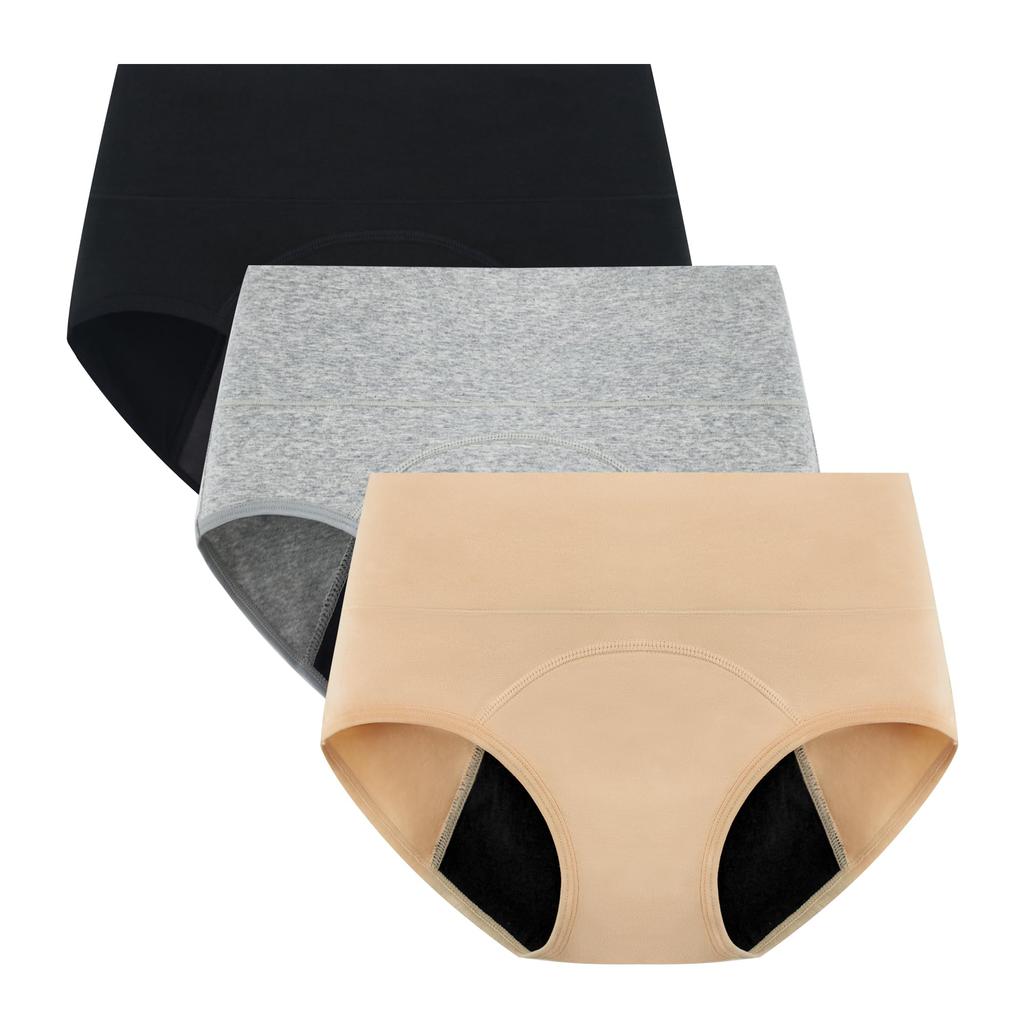 Sanitary Shorts for Period Underwear High Inner Set of 3 [POPKOK] Women, Shorts, Set, Cotton, Waist, Leak-Proof, Pants, Underwear, (Black/Nude/Gray,