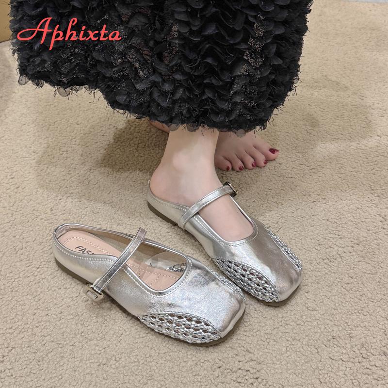 Fashion Aphixta Weave Design Women Classic Slides Silver Flat With Slippers For Women Slip On Sandals Outdoor Fashion Woman Mules Size43