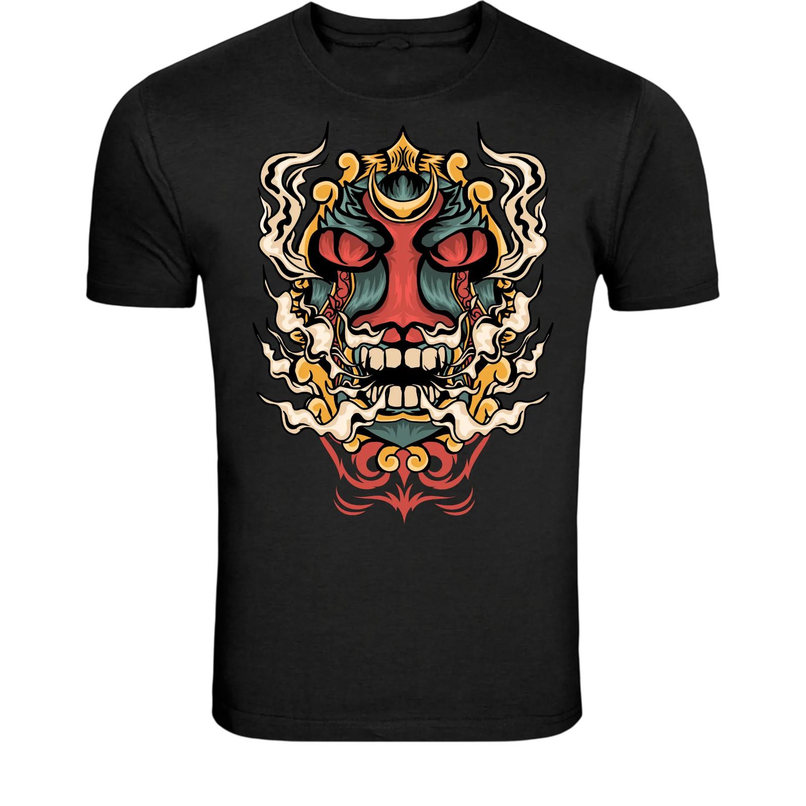 Oni Demon Mask T-Shirt - Japanese Samurai Demon Graphic Tee S