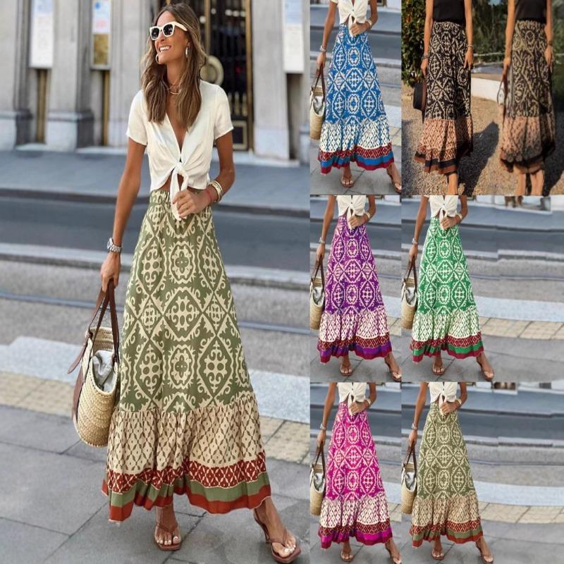 

Women s Skirt Summer Print Loose Patchwork Hemline Skirt XXXL рожевий червоний колір