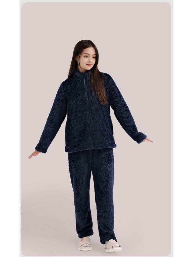 Women's Cloud Coral Fleece Pajama Set - Autumn/Winter 2025, High-Neck Flannel with Plush Velvet