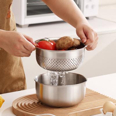 Mikroporöses Sieb aus Edelstahl, spülmaschinenfeste Salatschüssel zum Mischen, Reisschüssel, Siebkorb zum Waschen von Gemüse, Obst, Reis