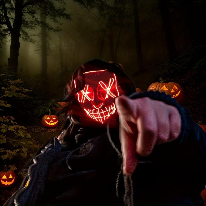 LED Wire Light Up V Face Horror Mask Scary Cosplay Costume Prop for Halloween Party Masquerade Dress Up Decoration