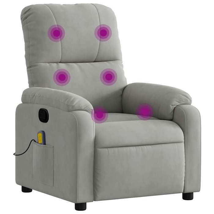 VidaXL Recliner Massage Armchair Light Grey Microfiber Fabric 373457