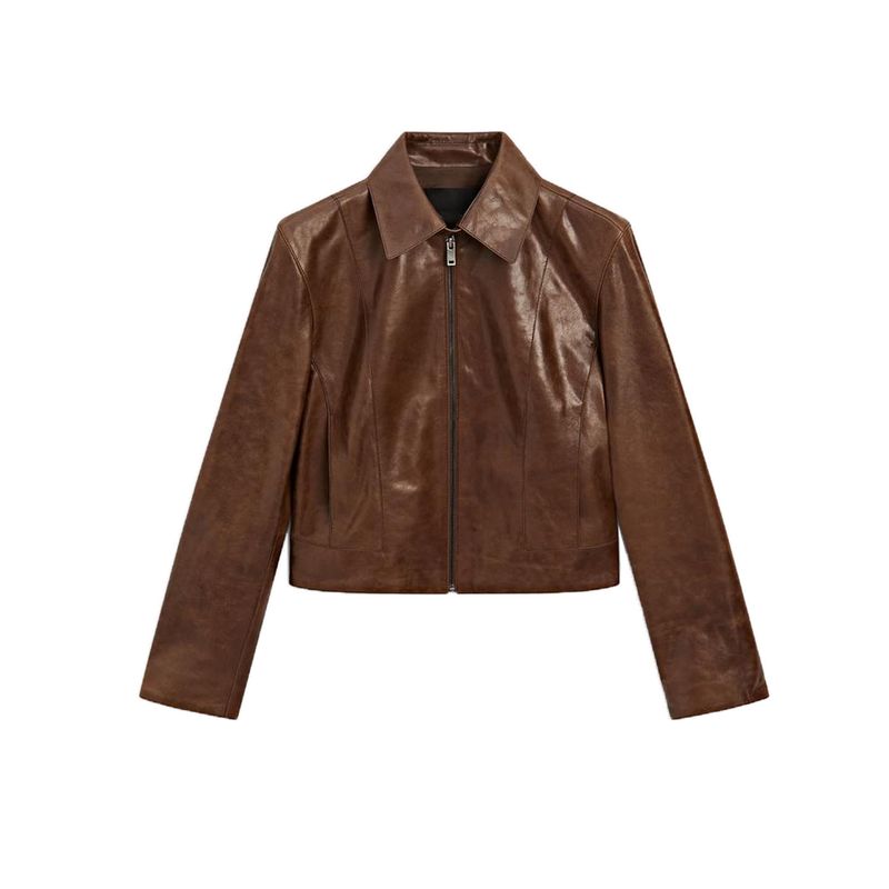 

MD New Fall Women s Clothing Frank Cool Wind Fancy Poly Urethane Leather Short Lapel Leather Coat 4737587 Brown L