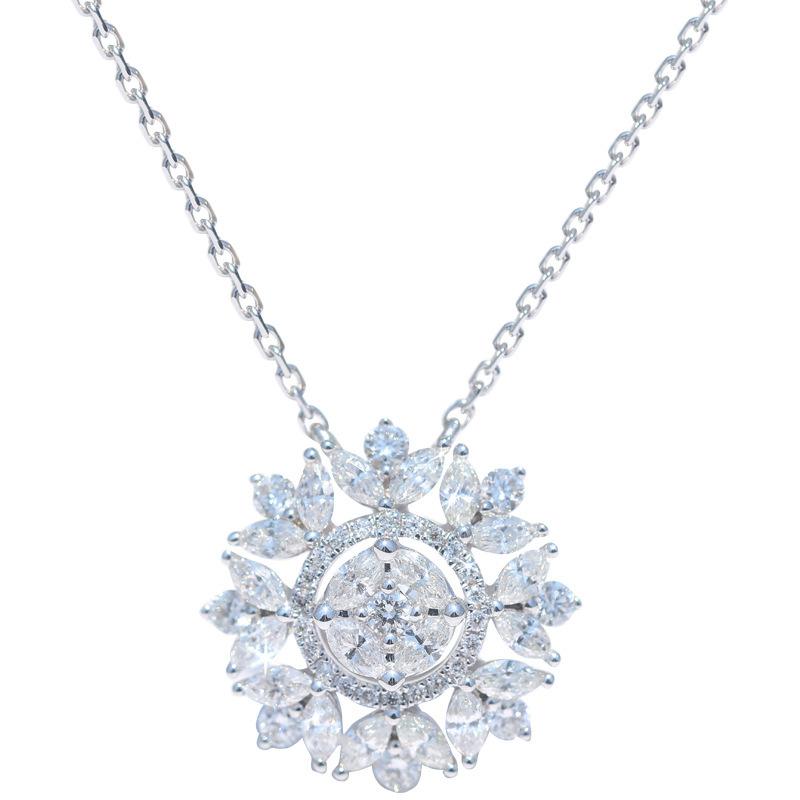 

Платиновый конский глаз, инкрустированный цирконом, снежинка, супер-вспышка, ожерелье с цветами, бриллиантами, ключичная цепочка, золотая подвеска для женщин