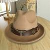 Bull Head Decor Fedora Hat Unisex Wide Brim Hat Vintage Western Cowboy Hat  Outdoor Travel