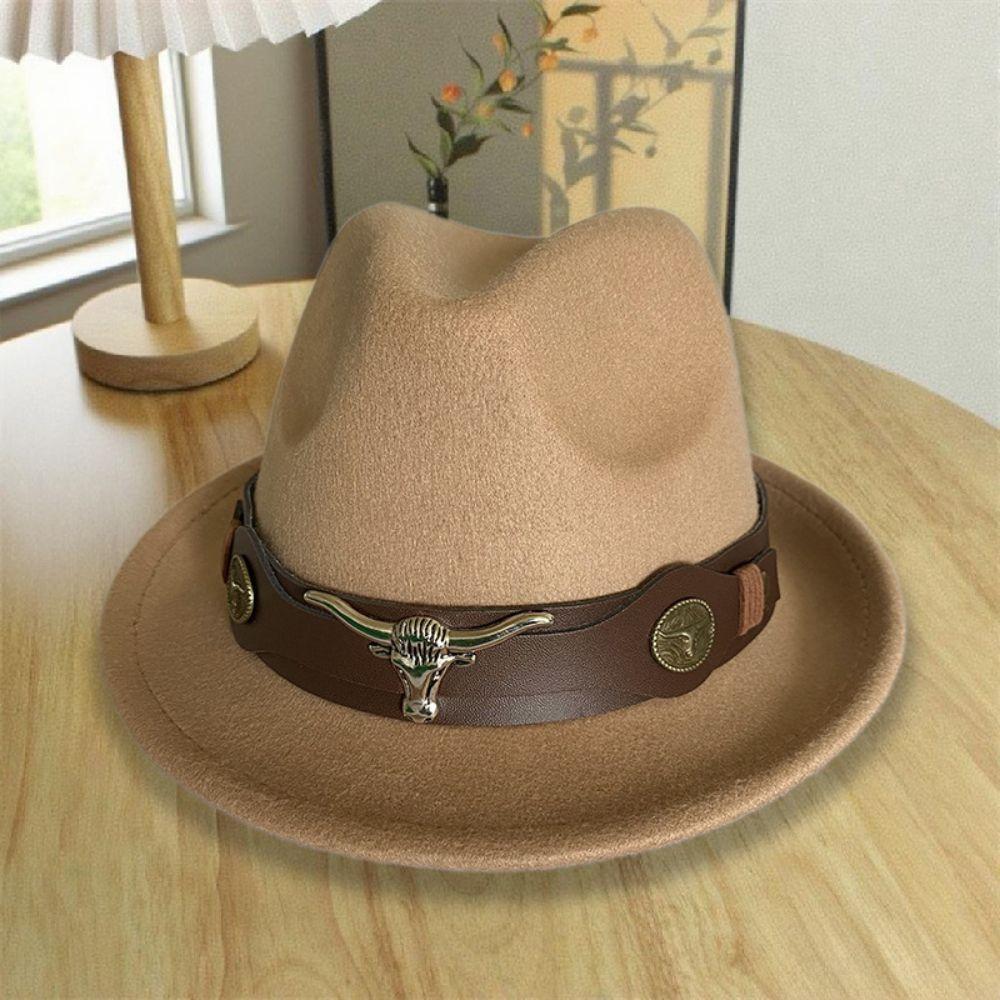 Bull Head Decor Fedora Hat Unisex Wide Brim Hat Vintage Western Cowboy Hat Outdoor Travel