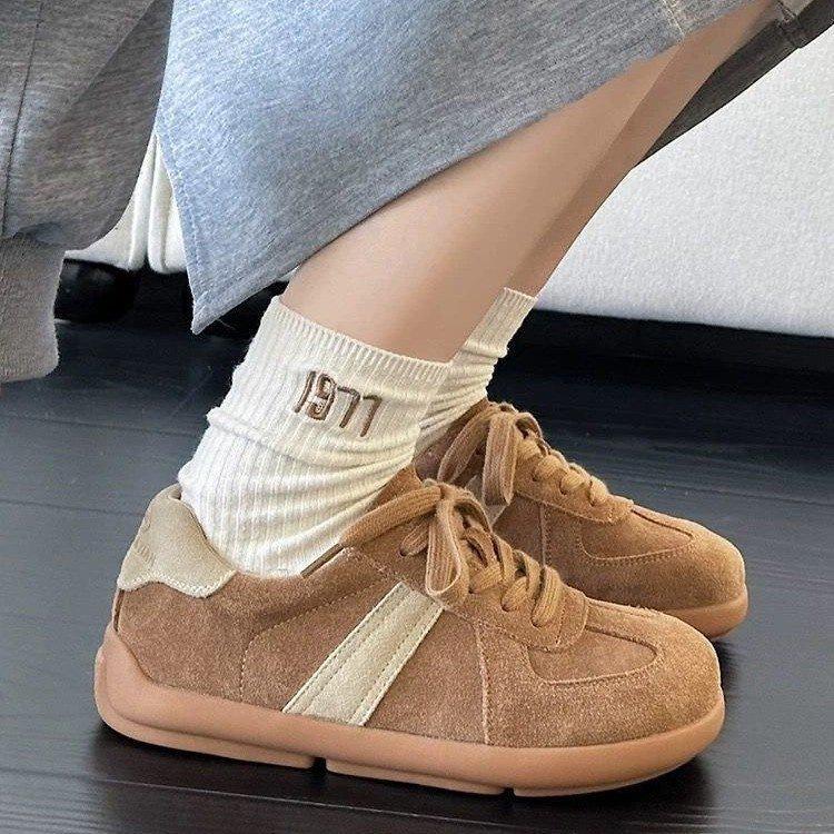 Dexun shoes women's spring 2025 new retro flat-bottomed casual sports women's shoes versatile single shoes lace-up women's shoes