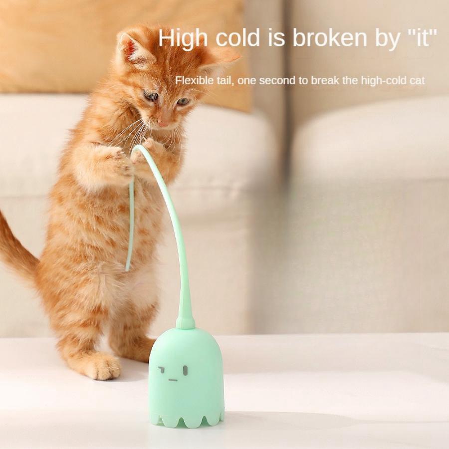 Pet Electric Tease Cat Stick Intelligent Magic Tail Cat Toy Silicone Tail Bite-resistant Automatic Self-hiking Rotating Ball