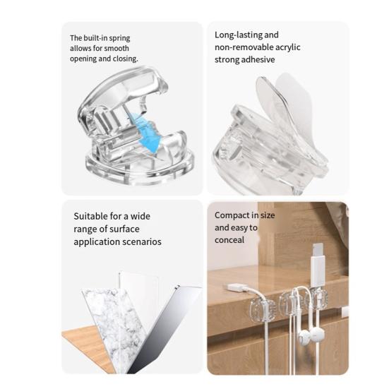 Magnetisk Kabelholder Selvklebende Kabelorganisator Enkel Installasjon Kabelklemme med Fjær for Skrivebord Hjemmekontor Bil
