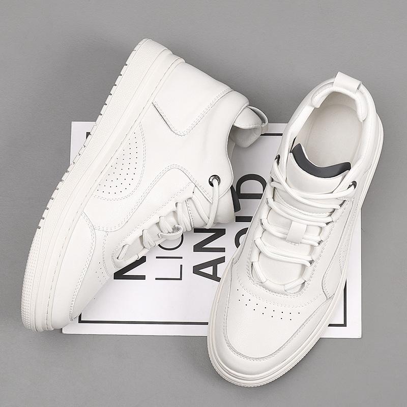 Inner Heightening Board Shoes Men's 8cm 2025 New High-top Casual Little White Shoes Men's Leather Breathable Sports Men's Shoes
