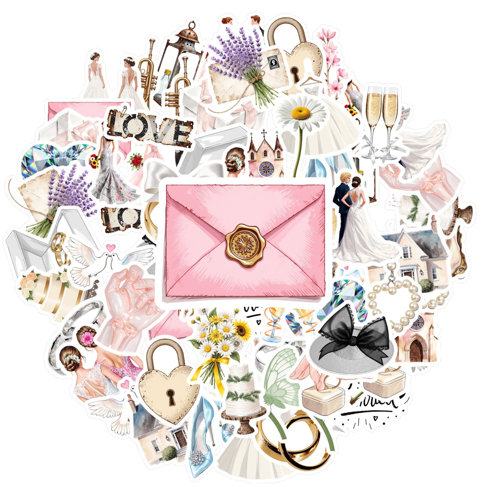 35pcs Romantic Wedding Stickers Lovely Romance Romantic Stickers Wedding Stickers For Guitar DIY Skateboard Laptop Luggage DIY