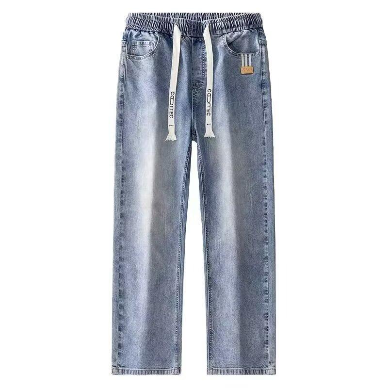 Men's Trendy Retro Loose Wide-Leg Jeans with Elastic Waist Drawstring - Versatile Summer Casual.