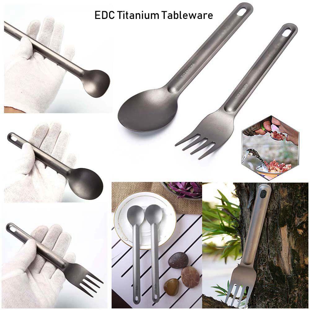 Portable New Pure Cutlery Fork Long Handle Spoon Titanium Cookware Outdoor Picnic Accessories