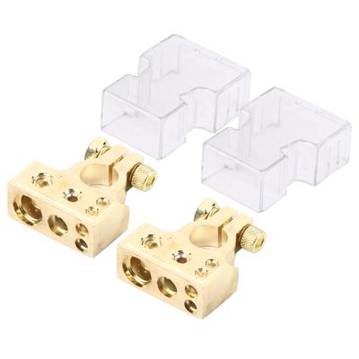 Pair of Car Battery Terminal Positive & Negative Connector Clamp Gold for 0 1 2 4 8 AWG Gauge
