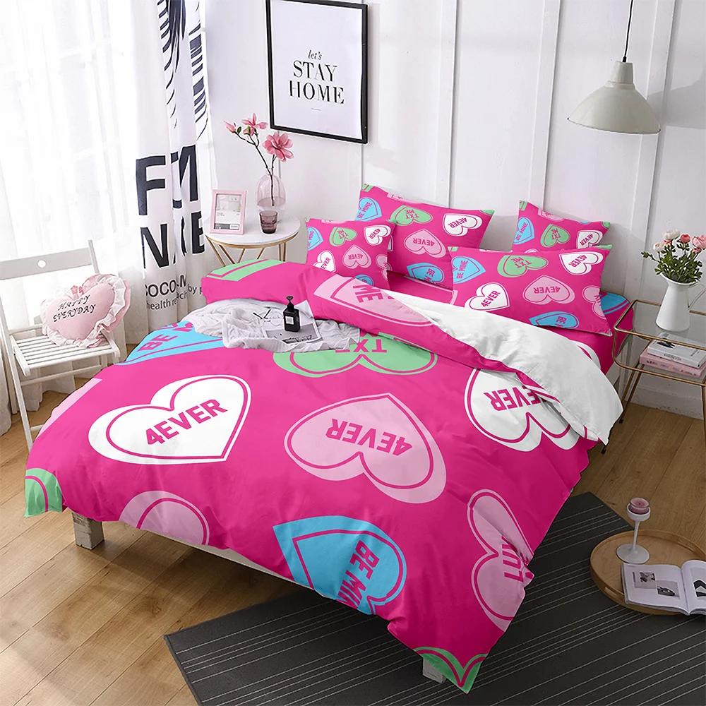 Comforter Lips Polyester Red Heart Valentine'S Day Present For Couple Wife King Queen Size Bedding Set With