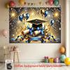 Elegant 2026 Grad Party Backdrop, Blue Gold Ribbons Fireworks Diplomas Grad Cap for Graduation Decor